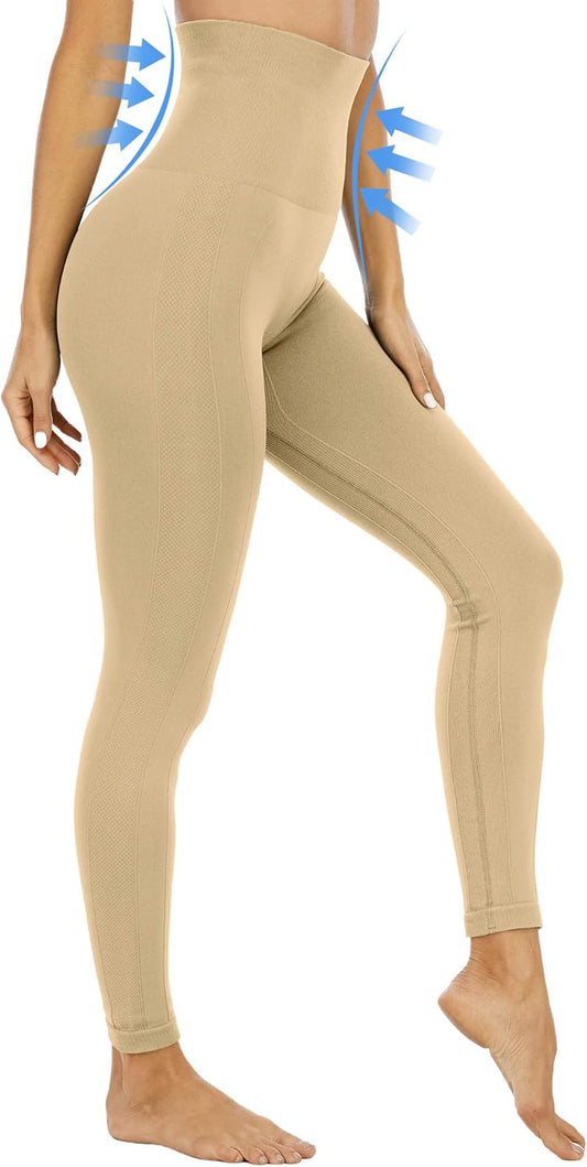 High Waisted Tummy Control Seamless Leggings for Women, Compression Workout Yoga Postpartum Leggings Khaki L