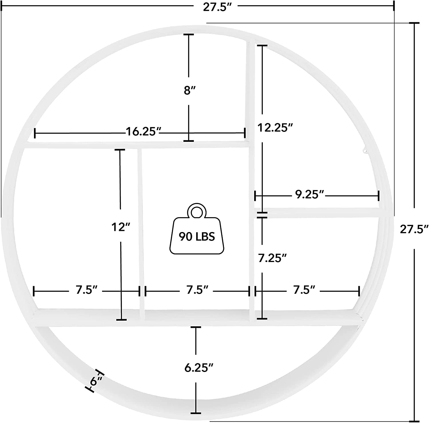 & Co. White Brody Wall Shelf, round 3 Tier Wall Mounted Floating Shelf for Bathroom, Bedroom, Living Room Decor, Metal, Industrial, 27.5 Inches